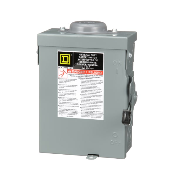 Safety Switch, General Duty, Fusible, 30A, 3 pole,7.5hp,240VAC,NEMA 3R,D3 Series