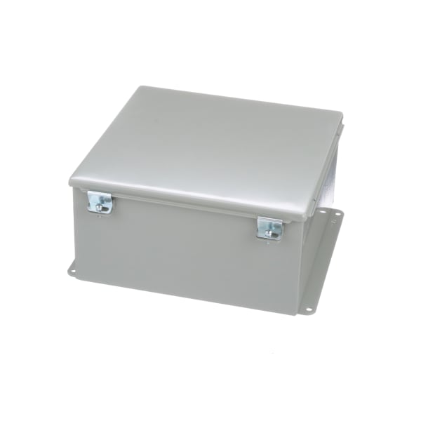 Caja de ensambladura, montaje del panel, acero, gris, 12x12x6 adentro, NEMA12, con bisagras, abrazadera del tornillo