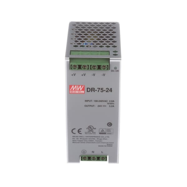 MEAN WELL - DR-75-24 - Power Supply,AC-DC,24V,3.12A,90-264V In,Enclosed ...