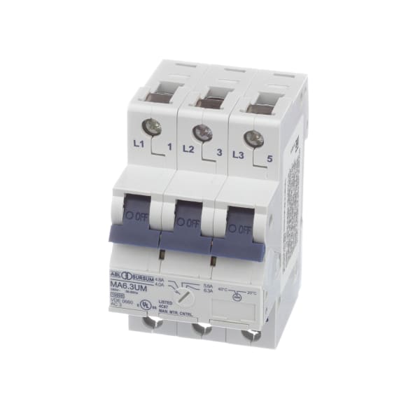 Circuit Breaker, Thermal, Handle, 6.3A, DIN Rail, 3 Pole, Ring Tongue, MA Series