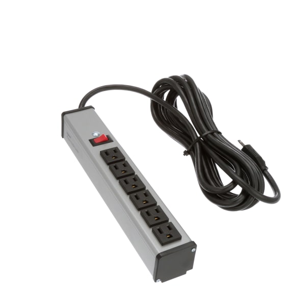 Power Strip, Basic, 6 Outlets, Panel Mnt, 15ft. Cord, Lighted Switch, UL, cULus