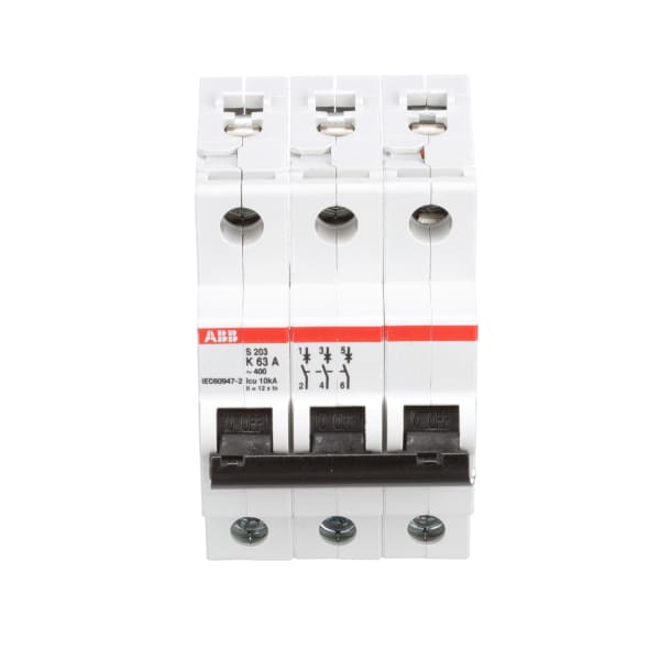 ABB S203K63 Circuit Breaker, Supplementary, K Curve, 3Pole, 63A