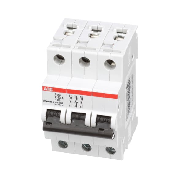 ABB S203K63 Circuit Breaker, Supplementary, K Curve, 3Pole, 63A