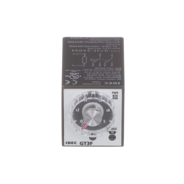 IDEC Corporation GT3F-2AD24 Relay; E-Mech; Timing; Off Delay; DPDT; Cur-Rtg 3A; Ctrl-V 24AC/DC; Vol-Rtg 250/30AC/DC