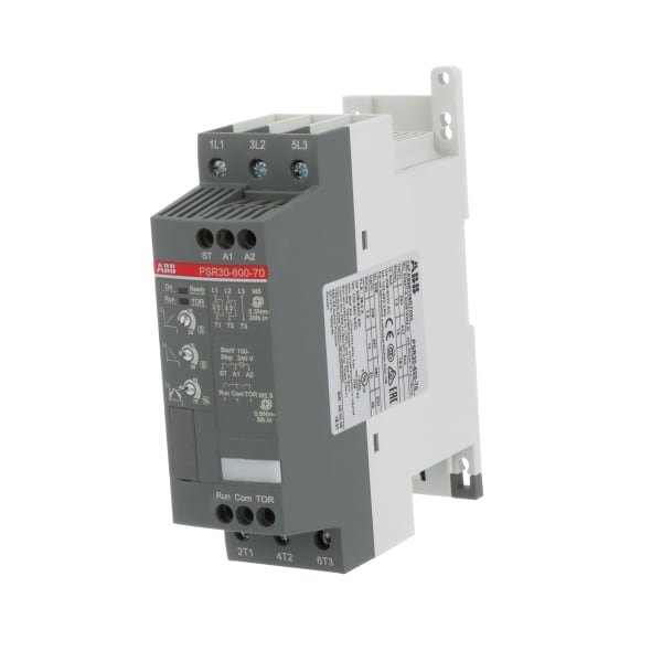 ABB PSR30-600-70 Soft Starter, 28 Amps, 10 HP @ 230V/20 HP @ 460V,  100-240VAC Control Voltage, w/Built-In Bypass