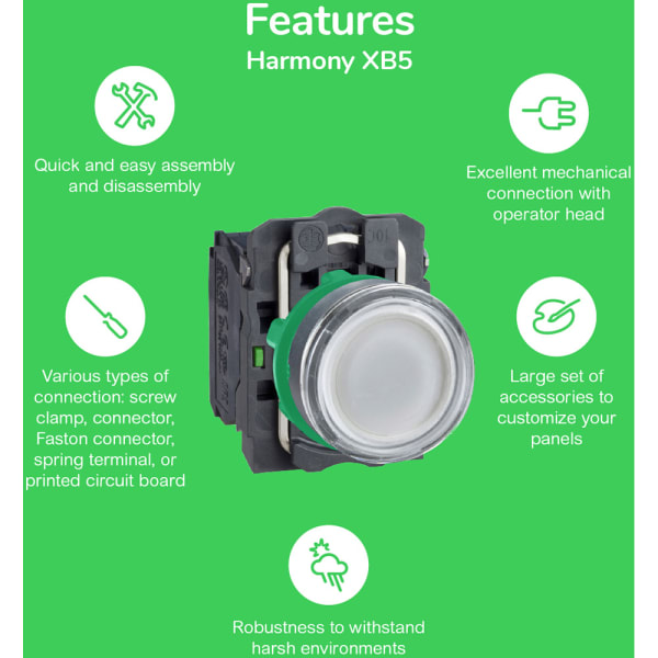 Schneider Electric - XB5AW34B5 - Illuminated Pushbutton, 22mm, 24V, LED ...