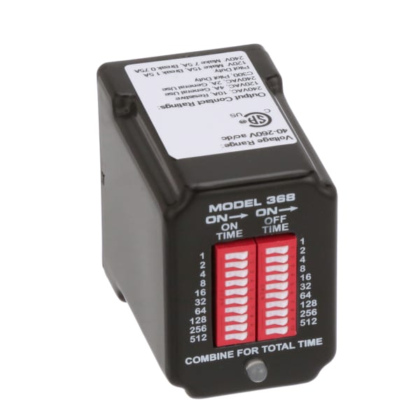 Time Delay Relay, DPDT, Flasher, 1 Sec. to 1023 Sec., 240 VAC, 10A, 368 Series