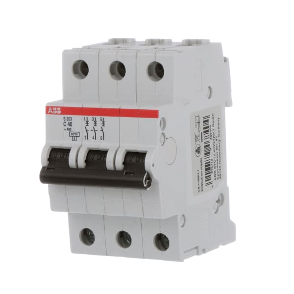 ABB - S203-C40 - Circuit Breaker,Mini,3 Pole,C Curve,40A,6kA,480Y ...