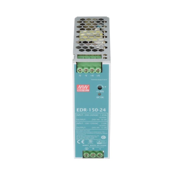 MEAN WELL EDR-150-24 Power Supply, AC-DC, 24V,6.5A, 180-264V In,  Enclosed, DIN Rail Mount, EDR Series RS