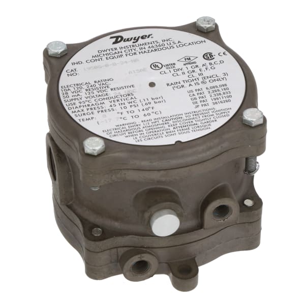 Differential Pressure Switch, Explosion-Proof, .15-.50" w.c, 24VDC, 1950G Series