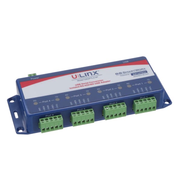 Signal Converter, USB to 4 x RS-422/485 TB, 2kV Iso, Panel Mount, BB Series