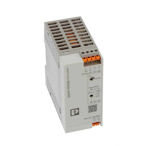Power Supply, ACDC, 24VDC, 3.8A, 91.2W, DIN Rail Mount, QUINT POWER Series