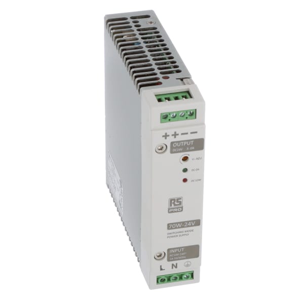 RS PRO - 1368315 - DIN Rail Power Supply 24VDC 3A 100VAC To 240VAC Enclosed  Switching - RS