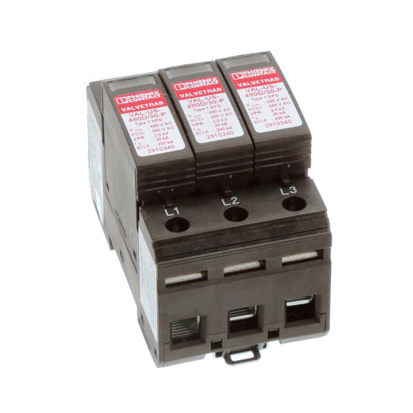 Surge protector, 3 Channel, Type 1, 480V AC, 30A, DIN Rail Mount, VAL Series