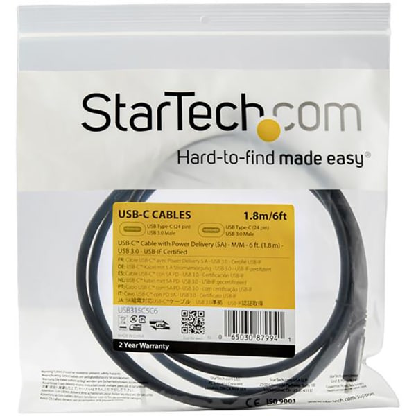 StarTech.com USB C To USB C Cable - 10 ft / 3m - USB-IF Certified - 5A PD -  USB 2.0 - USB Type C Charging Cable - USB C Fast Charge Cable (USB2C5C3M)