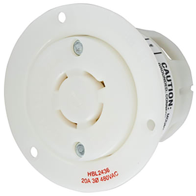 Hubbell Wiring Device-Kellems - HBL2436 - Twist-Locking Flanged Outlet, 20  A/480 VAC, Screw Terminal, Insulgrip Series - RS