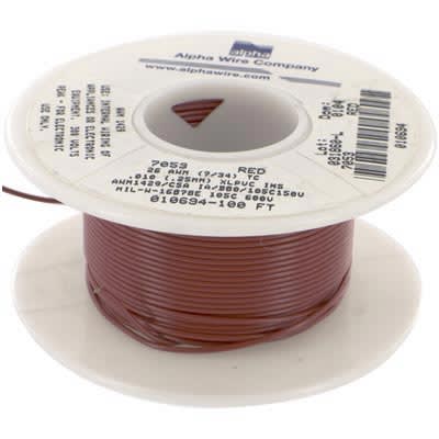 Alpha Wire - 7053 RD005(Mil-Spec) - Hook-Up Wire, TC, 26 AWG, 7x34, Red ...