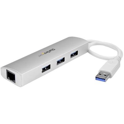 StarTech.com - ST3300G3UA - 3 Port Portable USB 3.0 Hub plus Gigabit  Ethernet - Built-In Cable - USB + GbE - RS