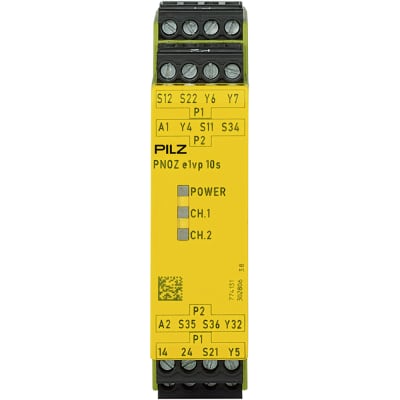 Pilz - PNOZ E1VP 10/24VDC 1SO 1SO T - Safety Relay, E-STOP Monitoring, 1/2 Ch, 2SO 2SO-T, 24 VDC, Screw, PNOZ Series - RS