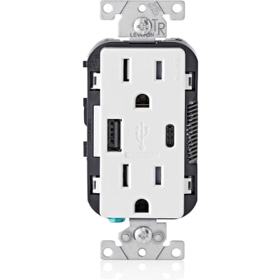 Leviton - T5633-W - Tamper-Resistant Outlet, 15 Amp, 125 Volt, USB ...