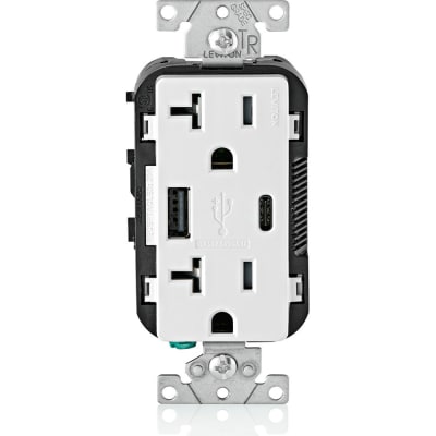 Leviton - T5833-W - WH COMBDUP REC TYPE AC USBPT CHGR20A125V - RS