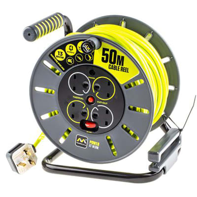 RS PRO - 8892504 - British Type G Extension Cord Reel w/4 Side Power  Sockets and 164ft (50m) Cord - RS