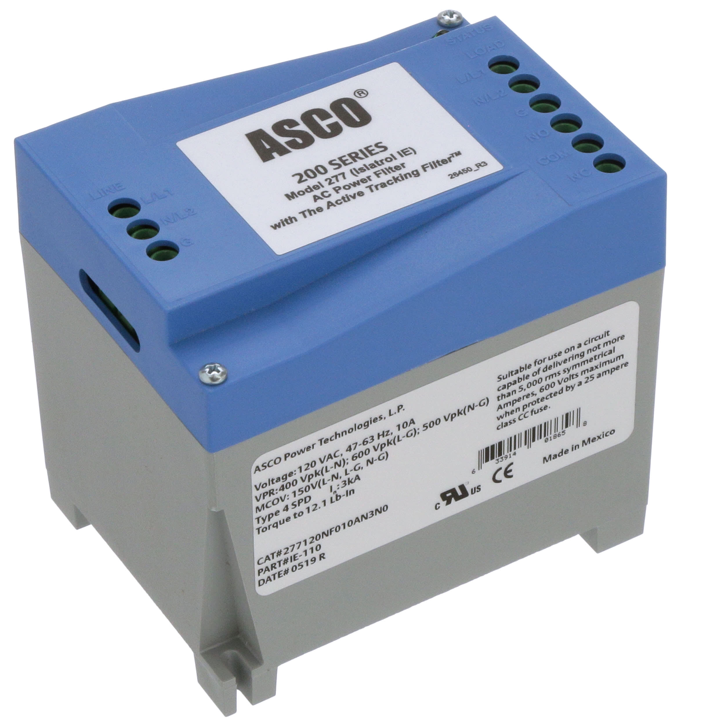 ASCO Power Technologies - IE-110 - Filter Multi-Stage Noise 1 Ph Op-V 120V  Curr 10A DIN/Flange Mnt - RS