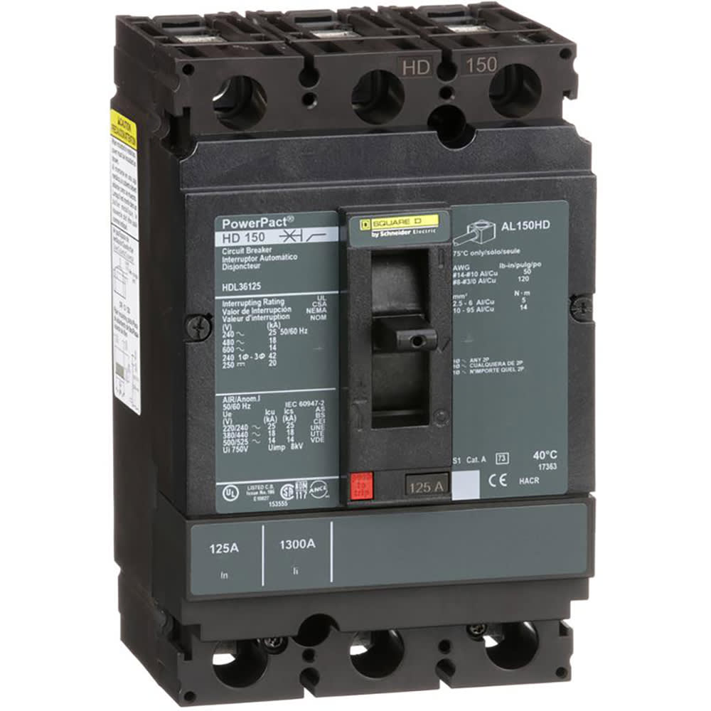 Square D HDL36125 Molded Case Circuit Breakers 3P 125A Thermal
