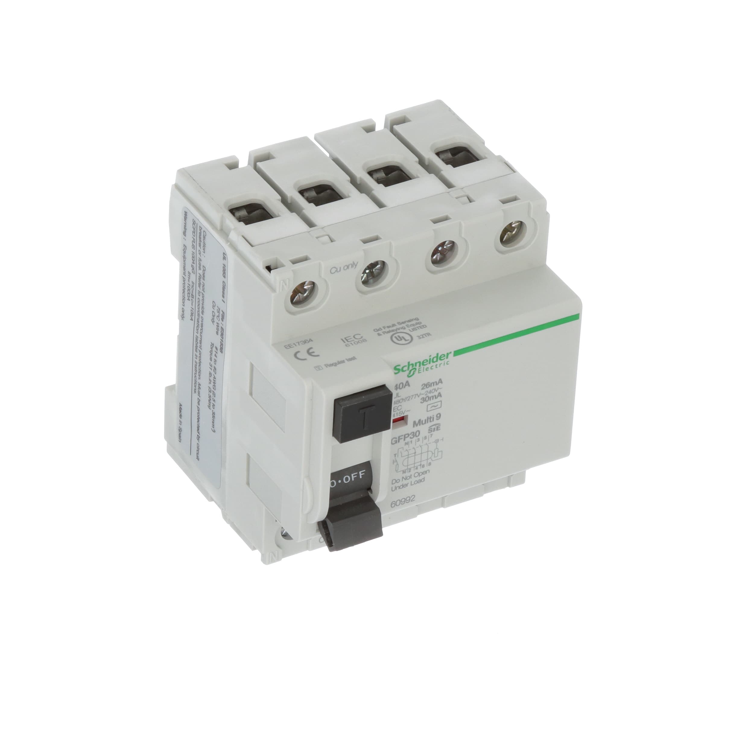 Schneider Electric 60992 4P 40 A Time Delay RCD, Trip Sensitivity