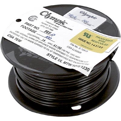 Olympic Wire and Cable Corp. - 365 BLACK CX/100 - Hook-Up Wire, 14 AWG,  41x30, TC, Pvc Ins, Black, UL1015, UL1032, MTW, BC-5W2,TEW - RS