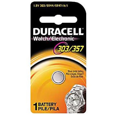 Duracell 357/303 1.5V Silver Oxide battery. 2 Pack