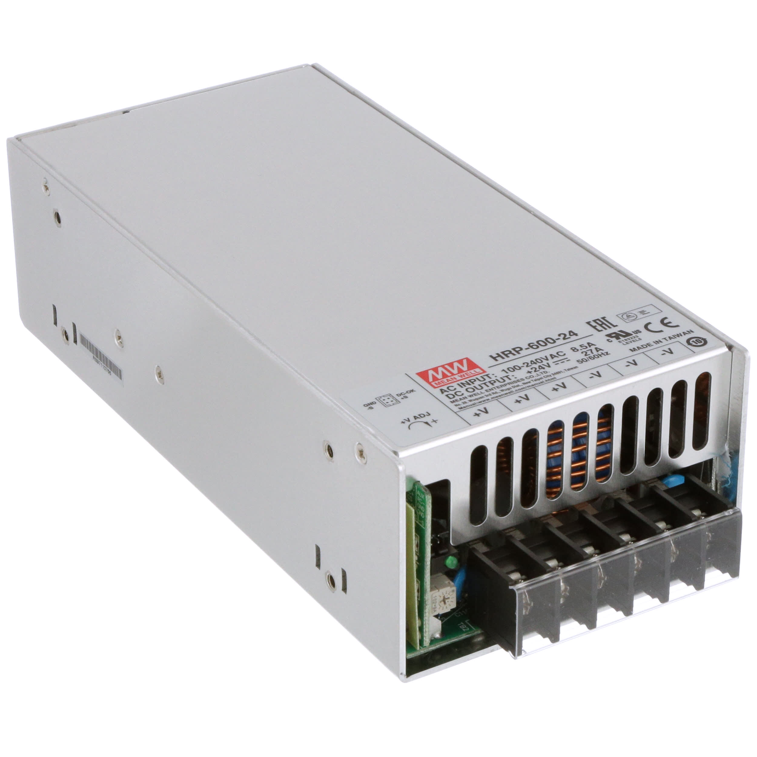 Mean Well HRP-600-24 Switching Power Supply 648W 24V 27A, Active PFC,  Enclosed, Adj Output, Input: 85~264 VAC, 120~370 VDC
