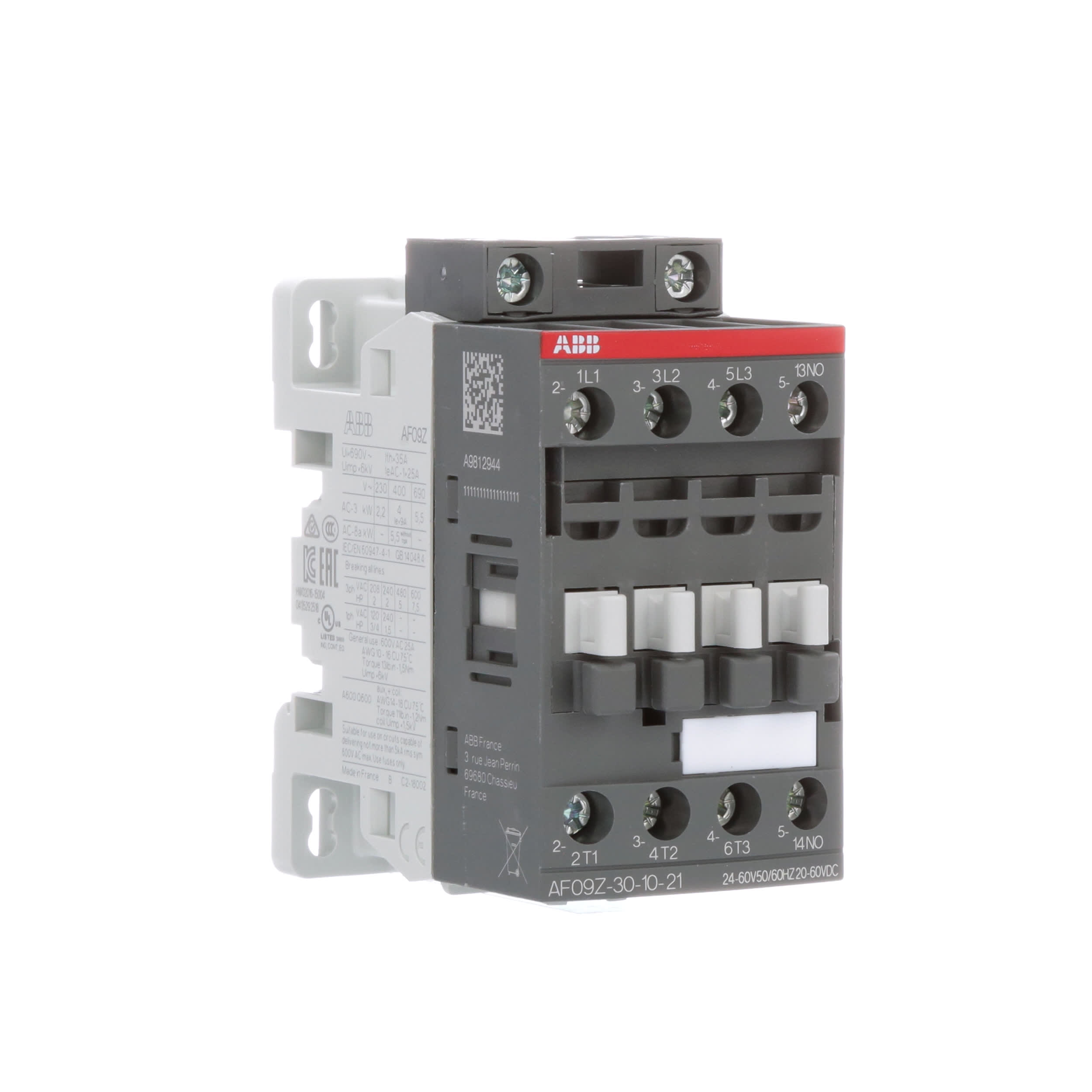 ABB - AF09Z-30-10-21 - Contactor, 3 Pole, 400V, 9.0 A, 24 to 60