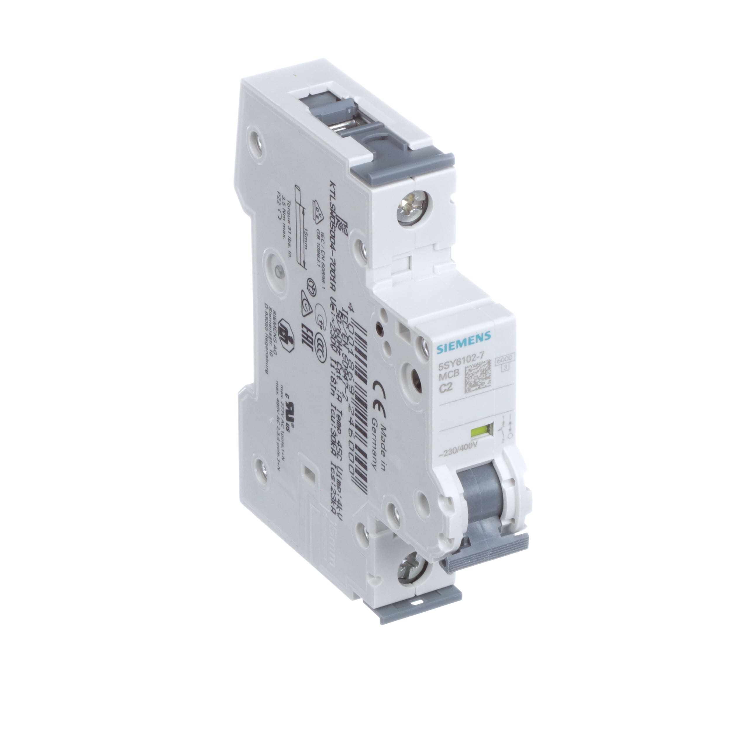 Siemens - 5SY6102-7 - Circuit Breaker, Supplementary, 1-P, 2A, C Curve ...