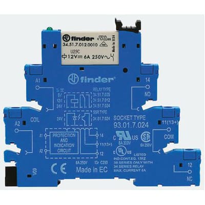 Finder 12V dc DPDT Interface Relay Module DIN Rail Mount