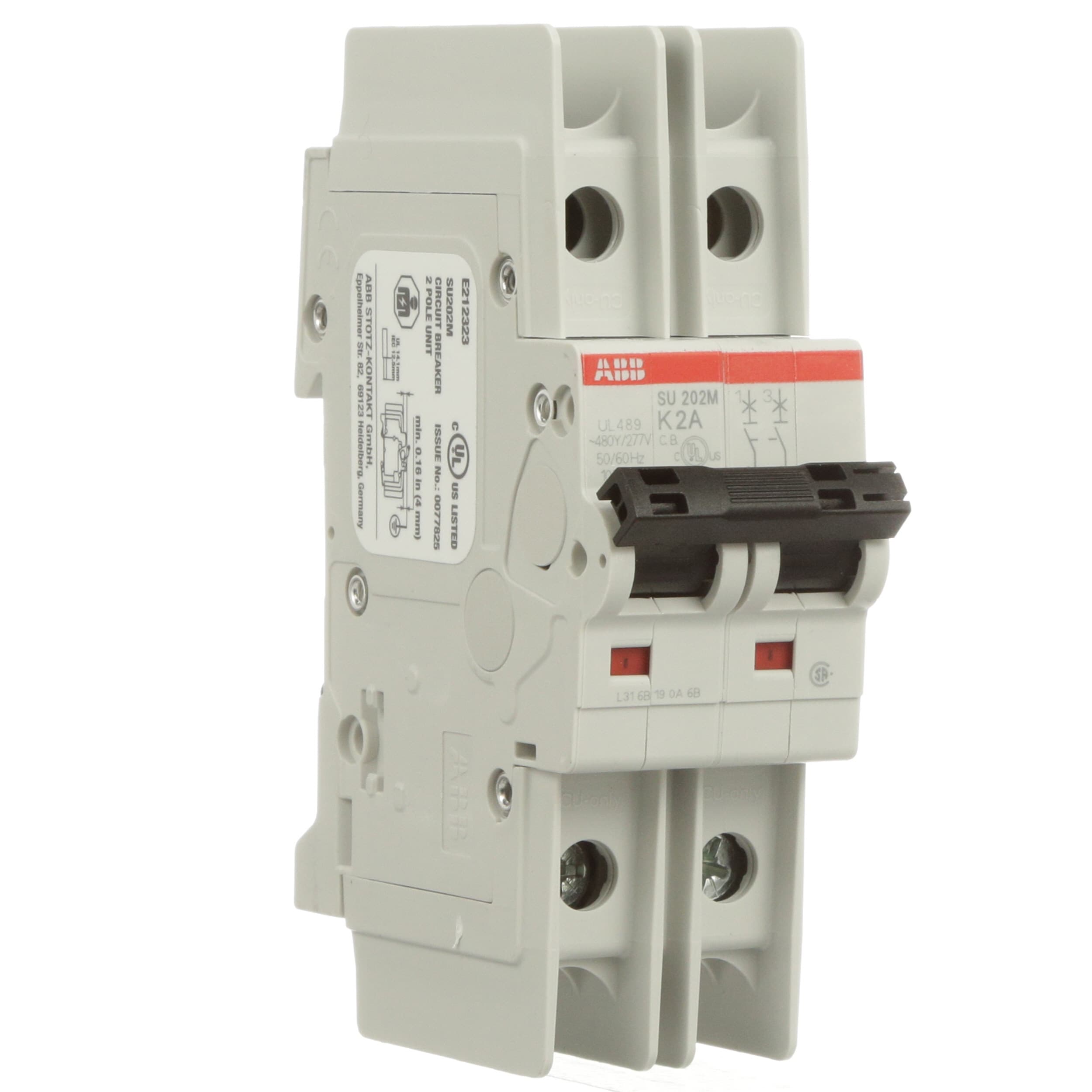 ABB - SU202M-K2 - Miniature Circuit Breaker, Rated Current 2 Amps, 2 Pole,  277/Y480 VAC - RS