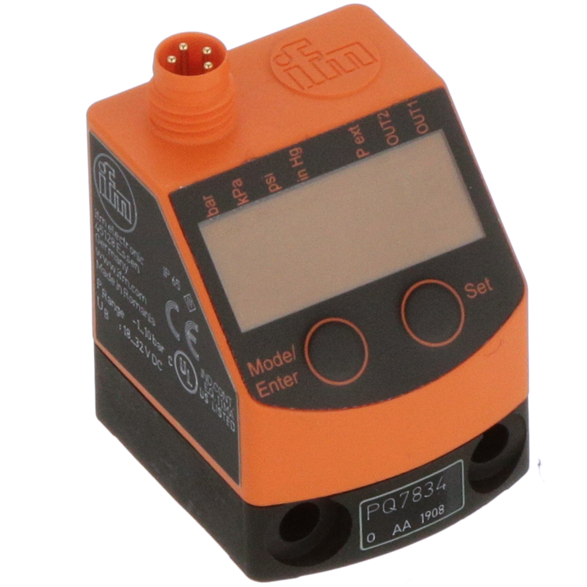 ifm efector PQ7834 Pneumatic Pressure Sensor, 1 to 10 bar, G 1/8