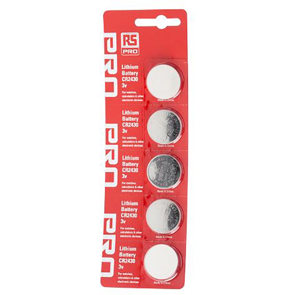 RS PRO - 8660672 - Non-Rechargeable Lithium CR2032 Coin Cell Battery, 3V,  225mAh, Pack Of 5 - RS