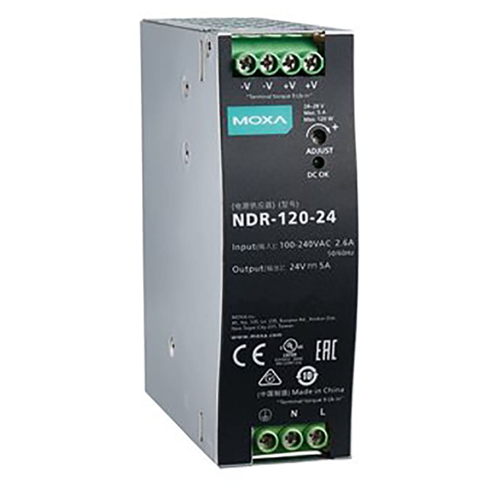 Moxa NDR-120-24 120 W/5.0 A DIN-rail 24 VDC power supply,universal 90  to 264 VAC or 127 to 370 RS