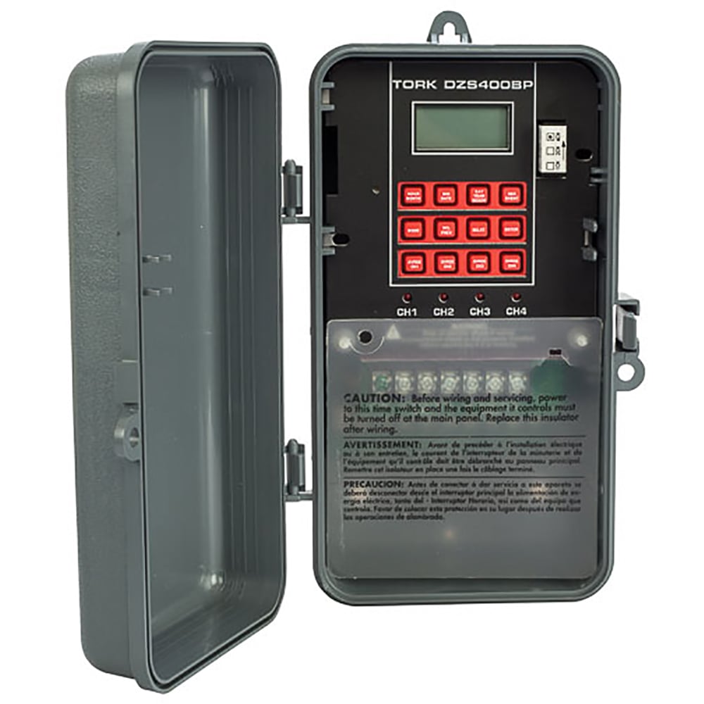 TORK DZS400BP Digital Timer, Astronomic w/Holidays, 4 Channel, 30A