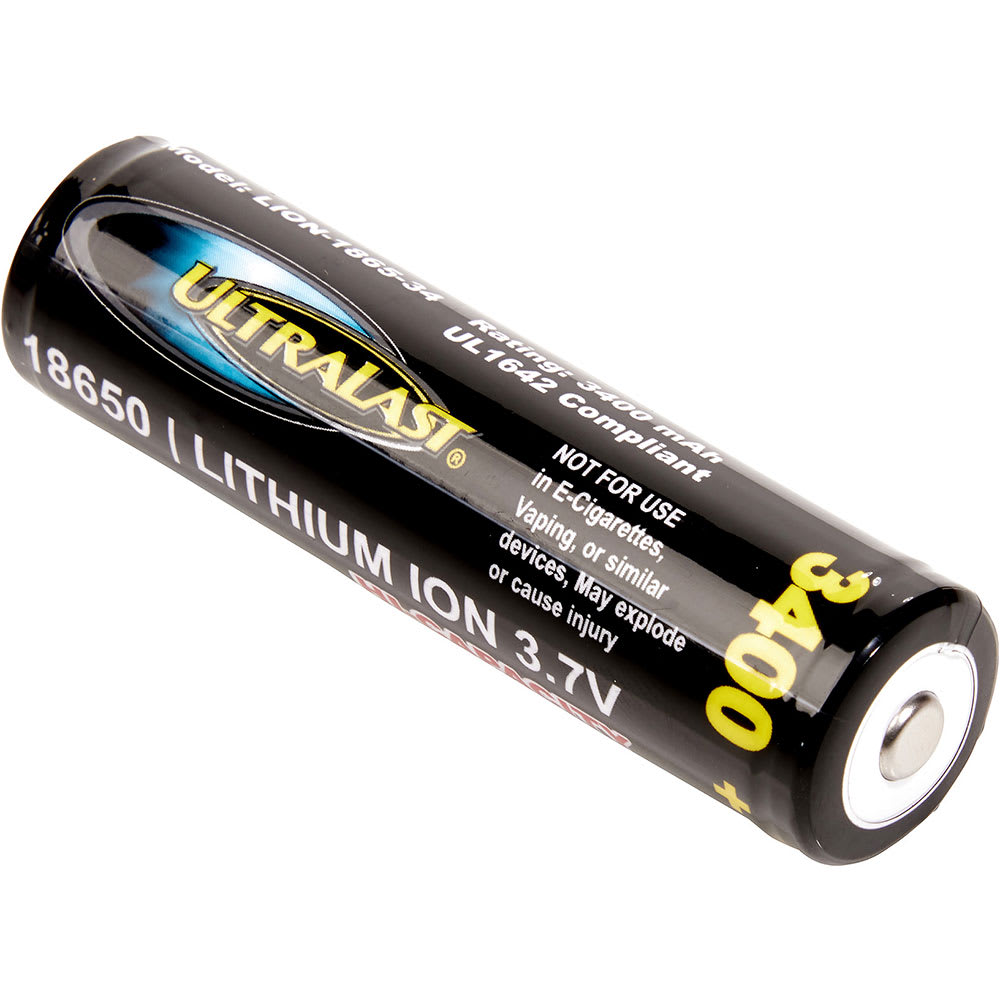 Dantona Industries, Inc. - 18650 Battery, Lithium Ion, 3.7 V, mAh, 18650, 2.6 in L x 0.8 in Dia - RS