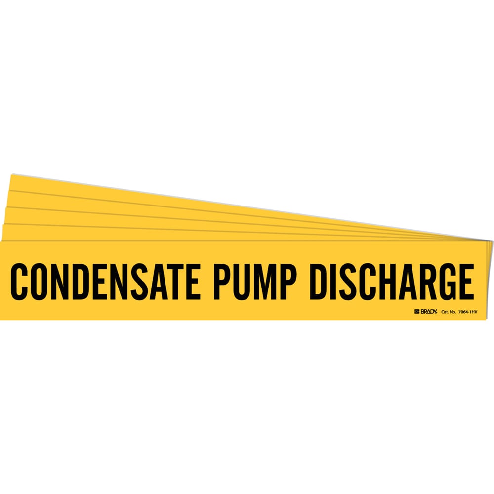 Brady - 7064-1HV-PK - CONDENSATE PUMP DISCHARGE Pipe Marker Style 1HV Black  on Yellow 1 per Card, 5 P - RS