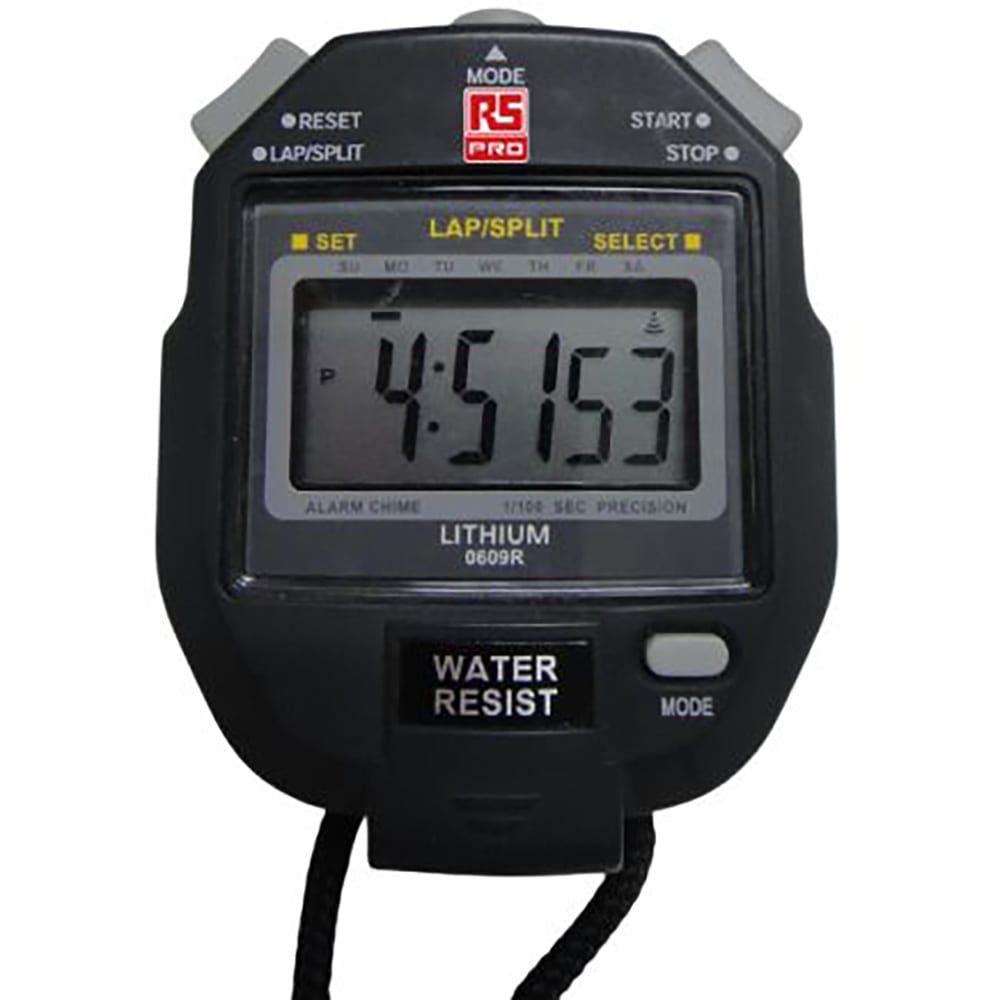 RS PRO - 8111818 - Black Pocket Digital 1s Battery Operated Stopwatch Dim.  64x58mm - RS