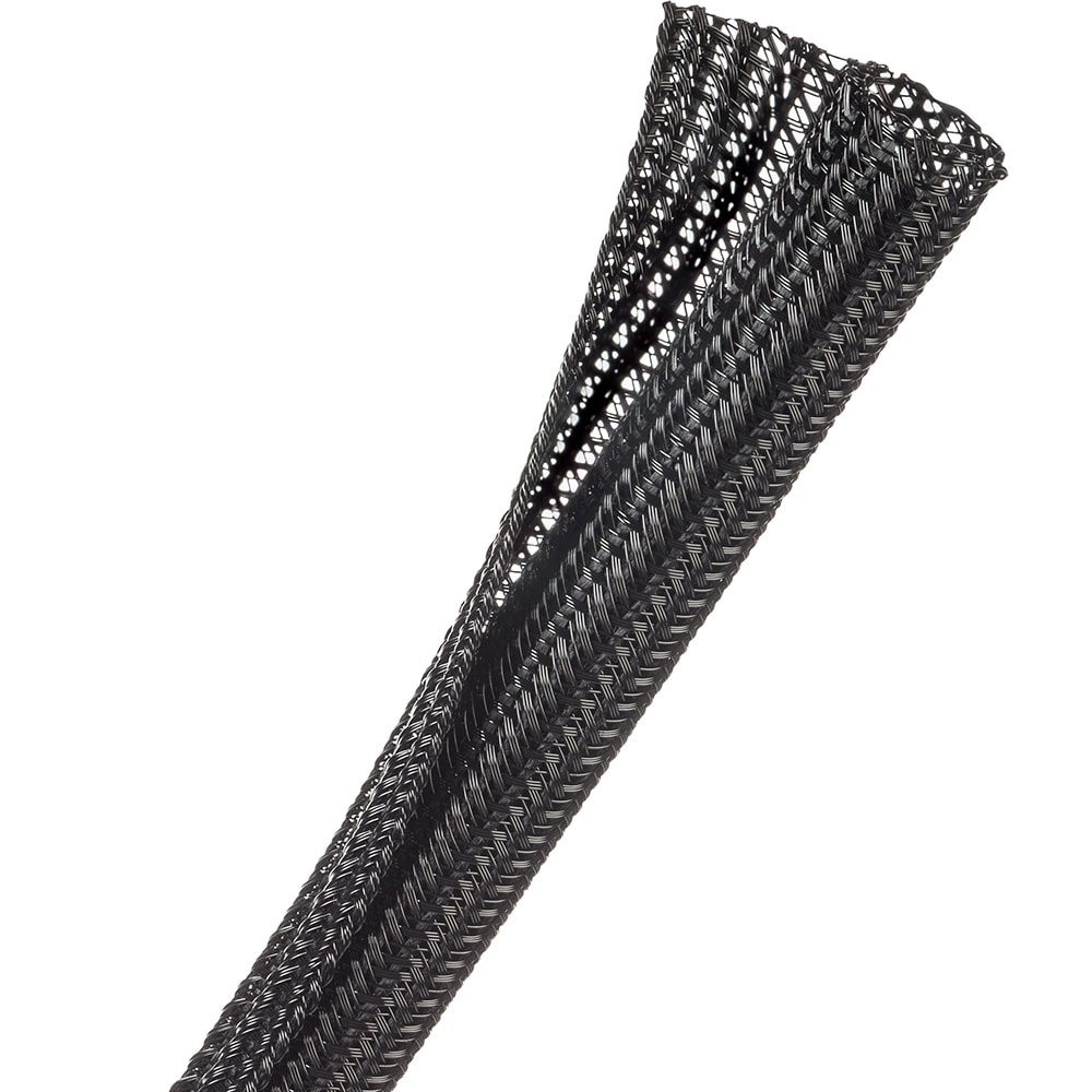 50ft - 1/2 inch PET Expandable Braided Sleeving – Black – Cable