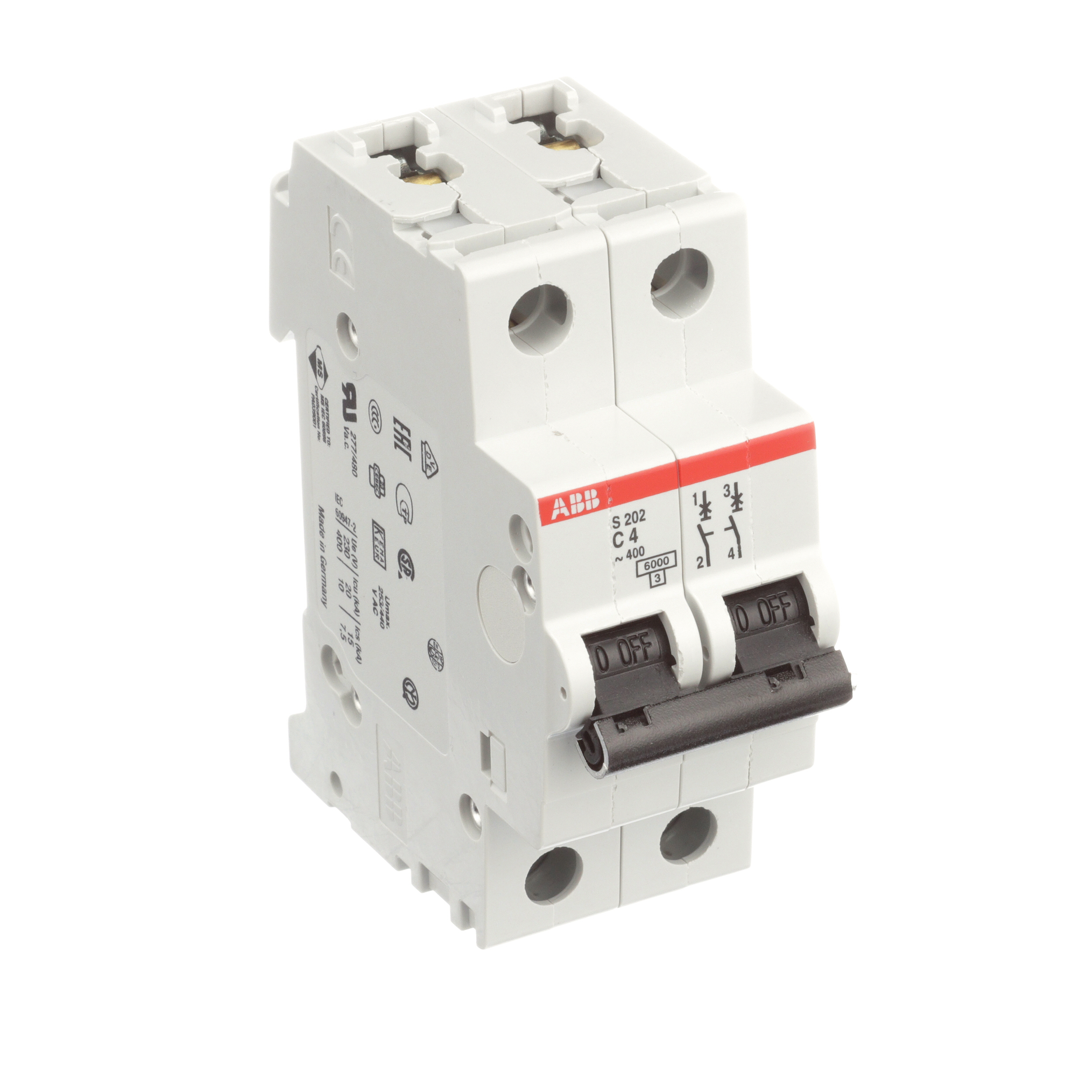 ABB S202-C4 Circuit Breaker, 2-Pole, C Curve, 4A, 6kA, 480Y/277VAC ...