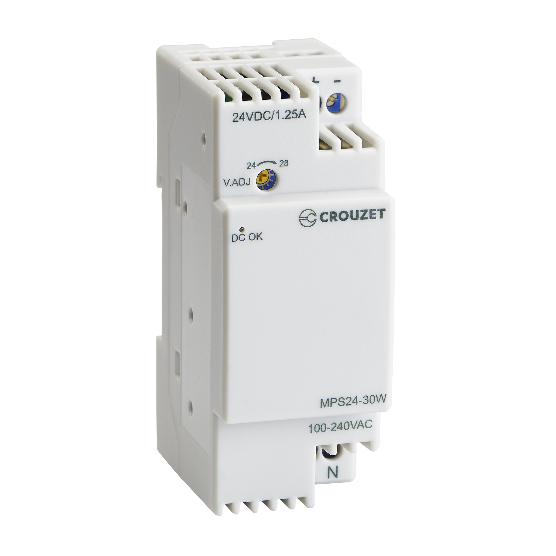 Crouzet 89451003 Din Rail 24Vdc Power Supply 30W, 100-240Vac/24Vdc, 1.2 A